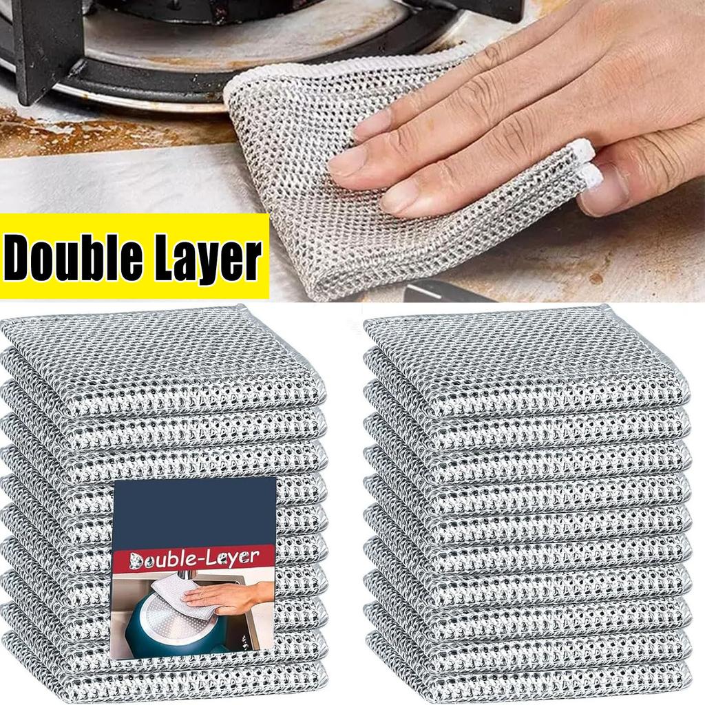 50/1pcs Magic Dishcloth Silver Wire Cleaning Cloths Kitchen Dish Pot Washing Cloth Double-sided Thickened Towels Steel Wire Rags