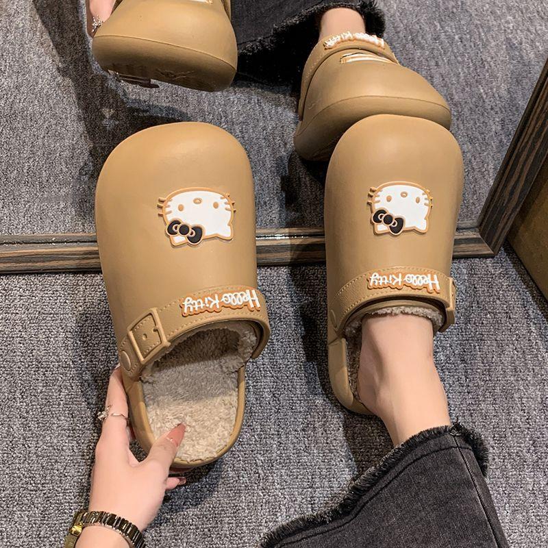 Cute cute Hello Kitty bag head slippers 2025 autumn and winter new girl heart comfortable warm fashion cotton slippers