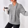 Design scarf collar knitted sweater women's autumn and winter loose V-shaped fake two-piece long-sleeved pullover casual knitted top