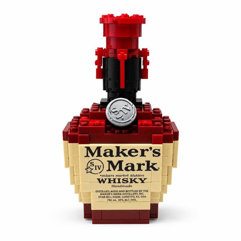 Creative Men Gift Maker's Mark Bourbon Whiskey Bottle Building Block Model Assembly Toy Desktop Bar Collectible Decoration