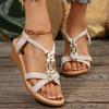 Fashion Large String Bead Wedges Sandals Women Cross Band Decor Thick Sole Platform Sandals Plus Size Light Comfort Bohemian Sandals