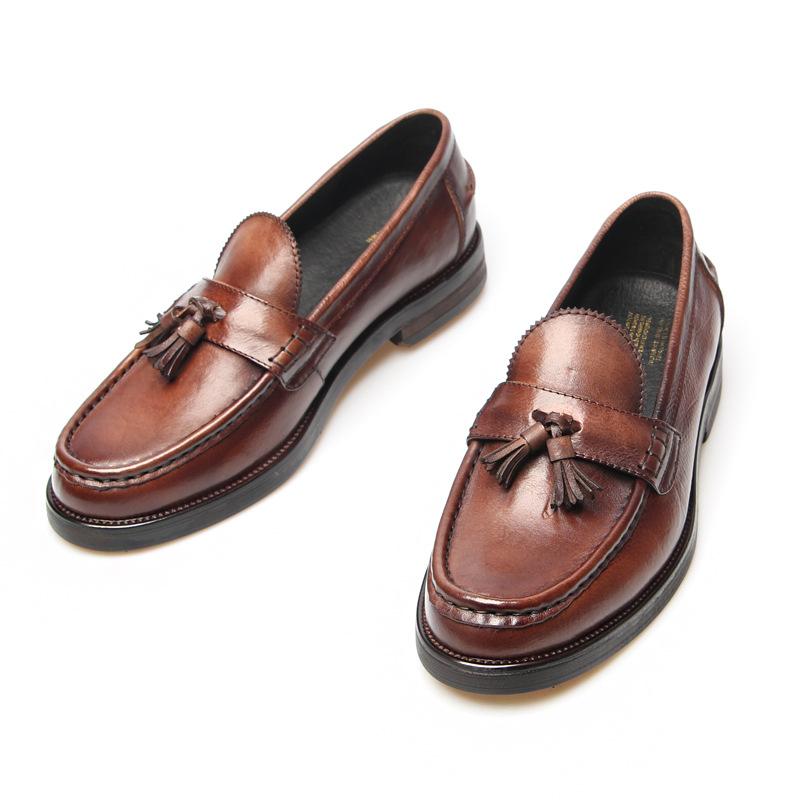 Handmade Design Slip On Loafers For Men Business Formal Shoes Genuine Leather Breathable Men Flats Fashion Tassel Soft Moccasins