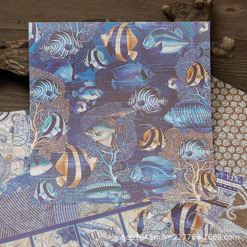 

Blue Ocean Retro Animal Pattern Journal & Photo Album DIY Creative Paper (16 Sheets)