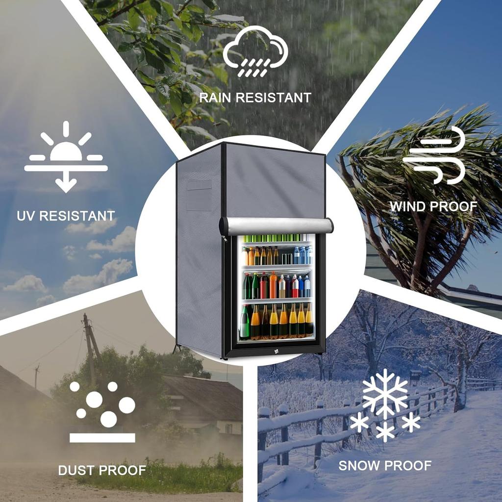 Waterproof Outdoor Refrigerator Cover, Dustproof Vertical Protective Case For Upright Mini Freezers, Heavy Duty Weather Resistant
