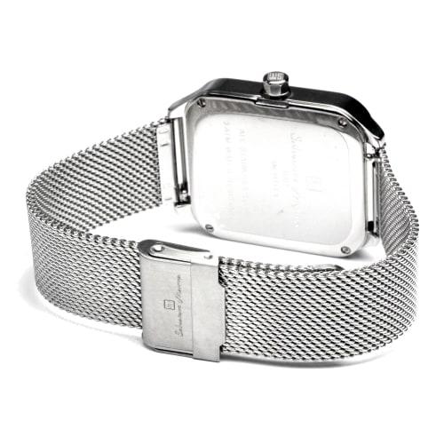 Salvatore Mara Watch Moon Phase Square Square Multi Calendar Business Formal Men's Stainless Steel Mesh Belt Limited Model Silver White SM24112-SSWHM