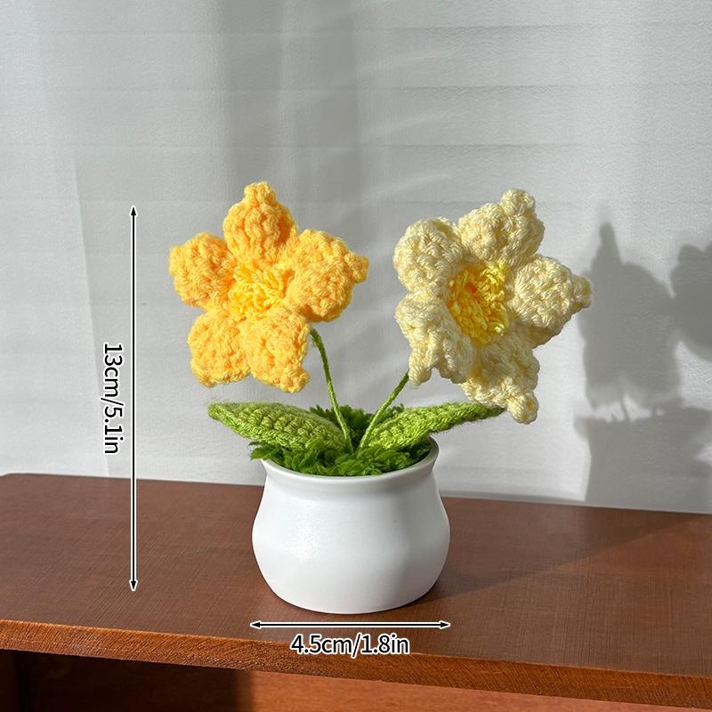 Artificial Flowers Potted Crochet Flower Ornament Desk Accessories Room Decoration Home Decor Holiday Gifts