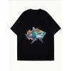 White Oversized T Shirt With Colorful Shark Print For Casual Wear