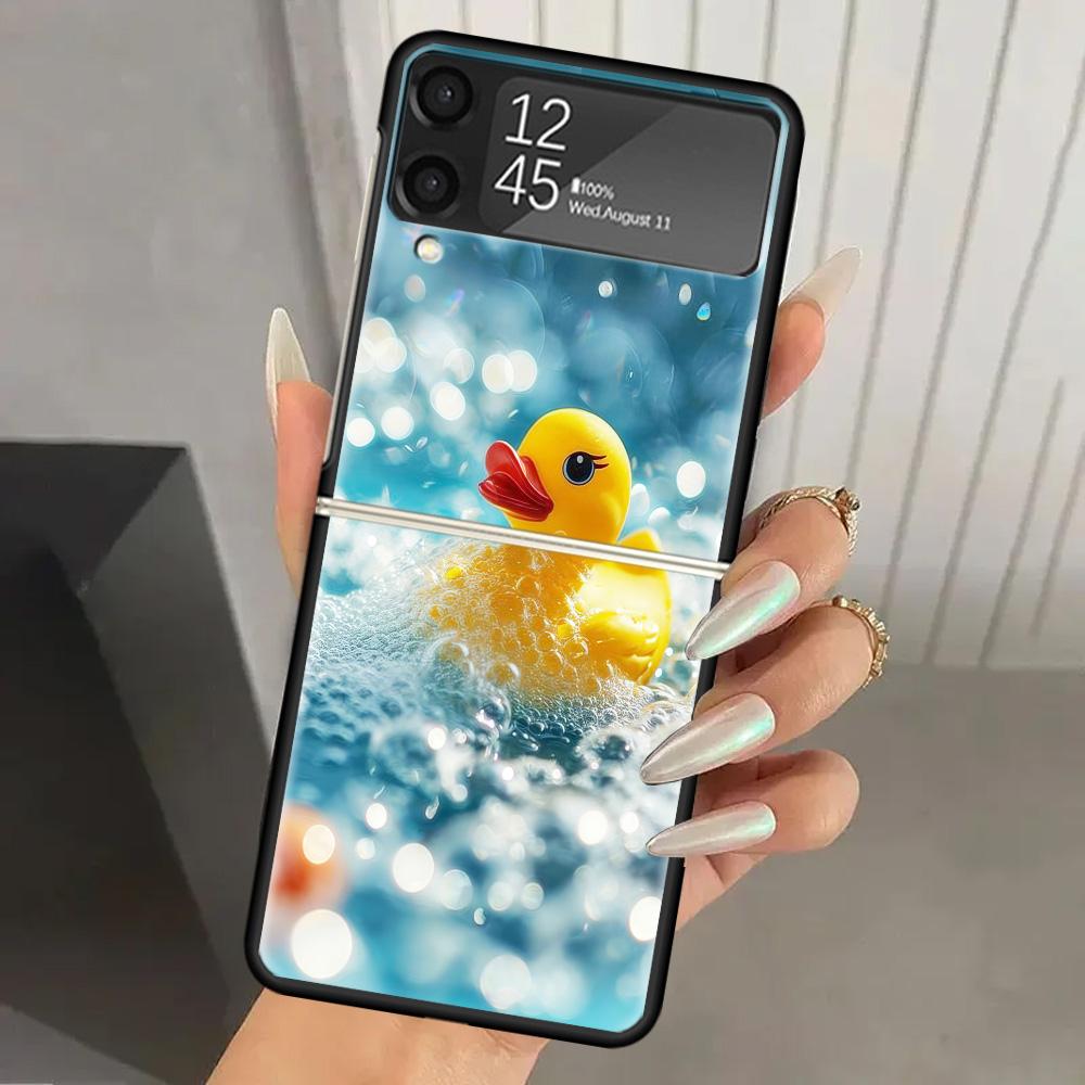 

Rubber Ducks Swimming Pool Hard PC Phone Case For Samsung Galaxy Z Flip 7 6 5 4 3 Black ZFlip7 ZFlip6 Flip5 Flip4 Flip3 5G Print Samsung Z Flip 7