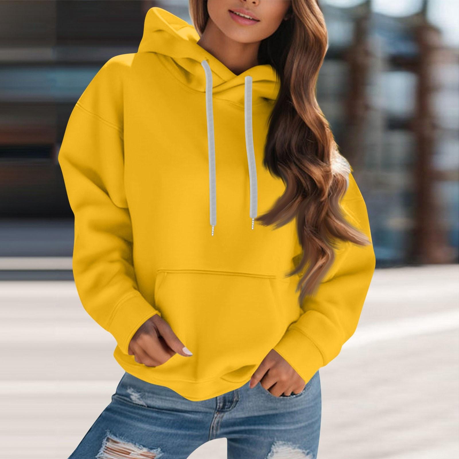 

Women s Fashion Solid Color Hooded Drawstring Long Sleeve Loose Pullover Sweatshirt Top XL