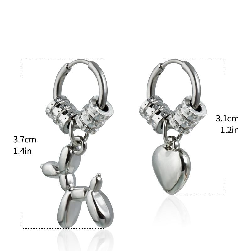 Punk Silver Color Asymmetry Flower Hoop Earrings For Women Fashion Red Zircon Heart Earrings Party Jewelry Accessories Gifts