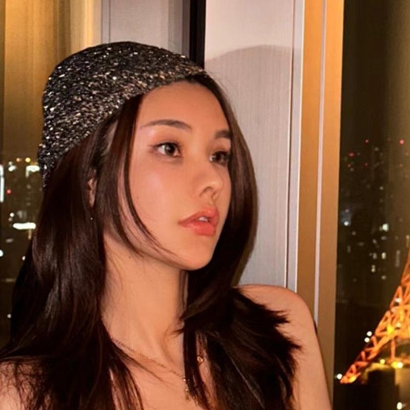 Korean Style Knitted Hat with Glittering Sequins Women Music Festival Skull Hat Bachelorette Party Hat Elegant Beanies