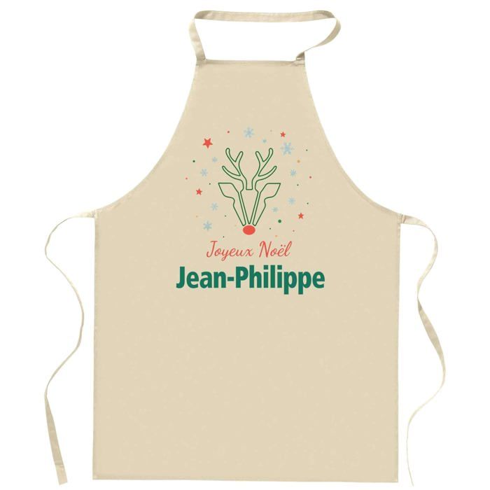 Tablier de cuisine - Joyeux Noël Jean‑Philippe Cerf - Coton - Impression France - Lavable 40°C