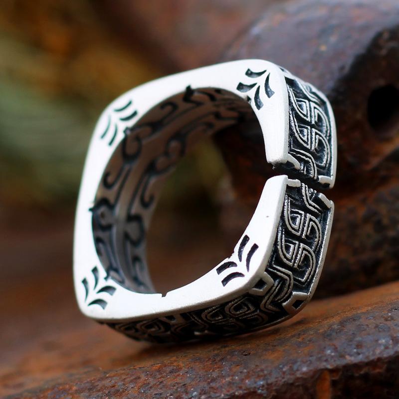 Taiyin Fangyuan Pangu Ring for Men, Trendy Retro, High End, Open Mouth Dominance Ring, High Quality Handmade Silver Jewelry