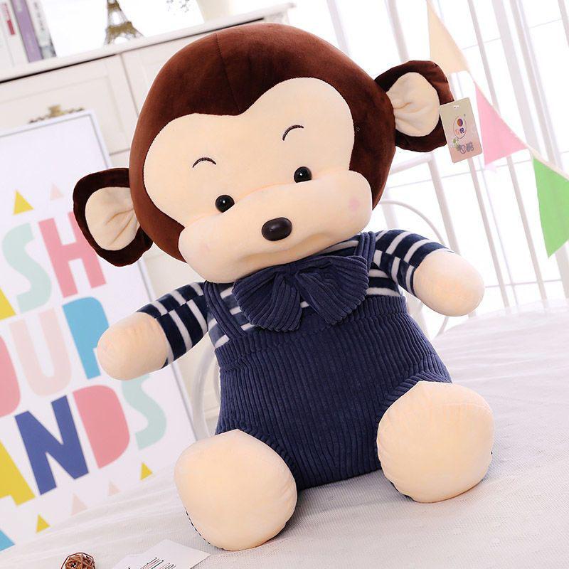 Schattig Apen Knuffeldier Zacht Gevuld Dier Pop In Gestreept Shirt En Overall Ontwerp Voor Huis Sofa Bed Decor Knuffelkussen Speelgoed 25cm