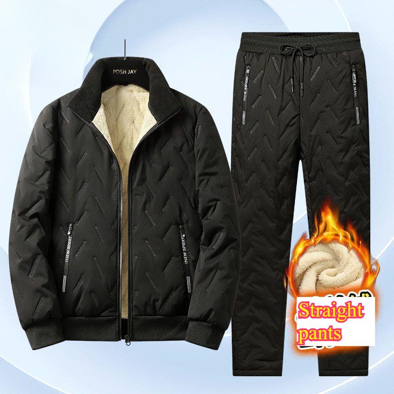 

Мужской зимний хлопковый костюм с флисовой подкладкой, хлопковые брюки, хлопковая куртка из овечьей шерсти, теплая куртка, комплект из двух предметов S