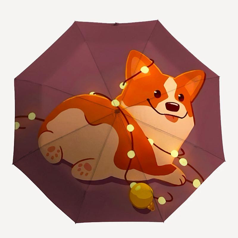 1pc Corgi String Lights Automatic Folding Umbrella - 8-Rib Durable Iron Frame, Compact Portable for Daily Travel Yy251205039