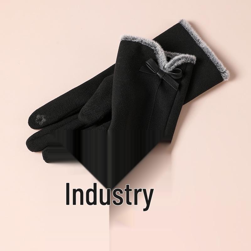 

Женские милые перчатки с бантиком с сенсорным экраном для осени и зимы - Теплые, утолщенный бархат, ветрозащитные для езды на велосипеде на открытом воздухе One Size