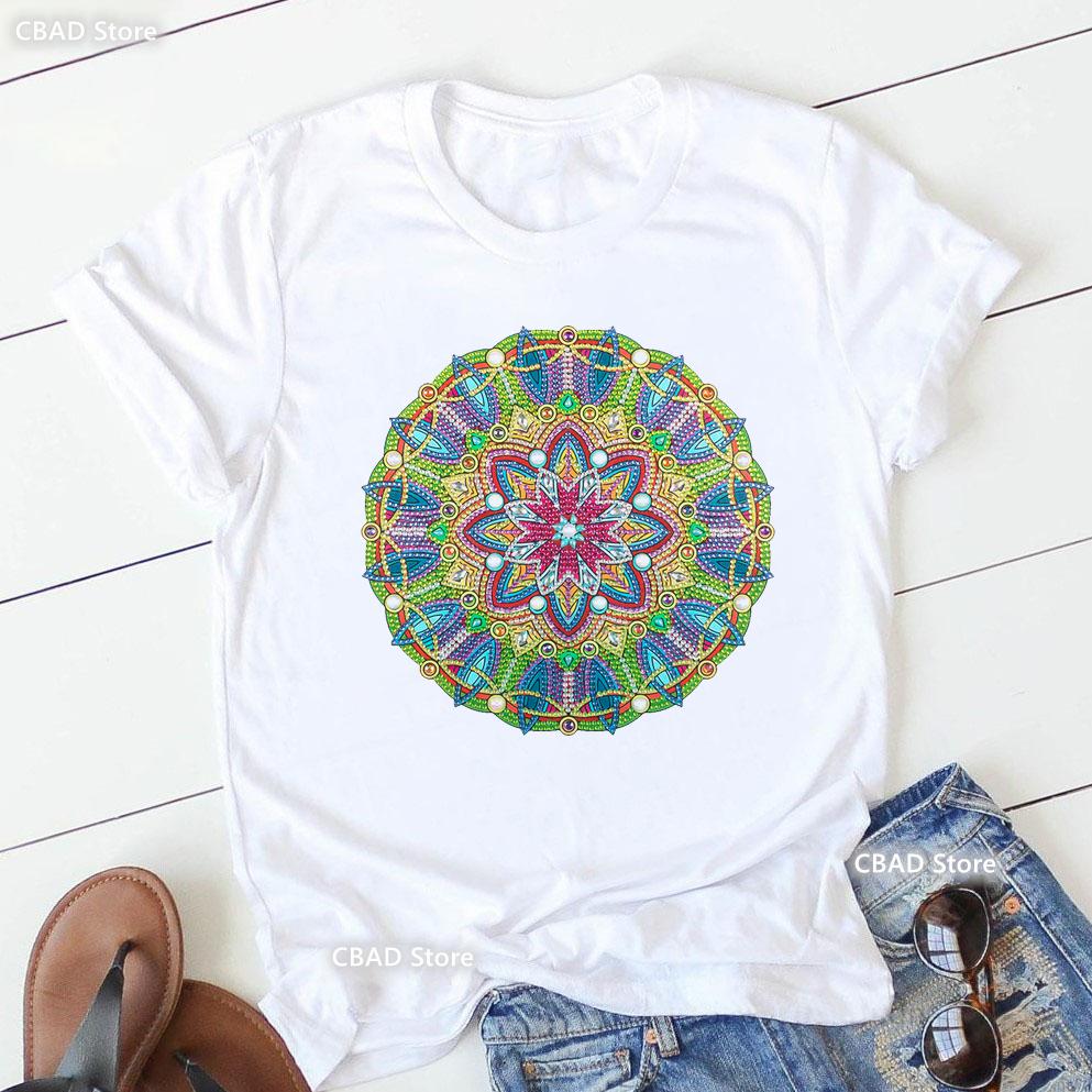 2024 Hot Sale Colorful Mandala Print Tshirt Girls Yoga Succulent Love T Shirt Women Zen Hobo Boho Paix Tshirt Female Streetwear