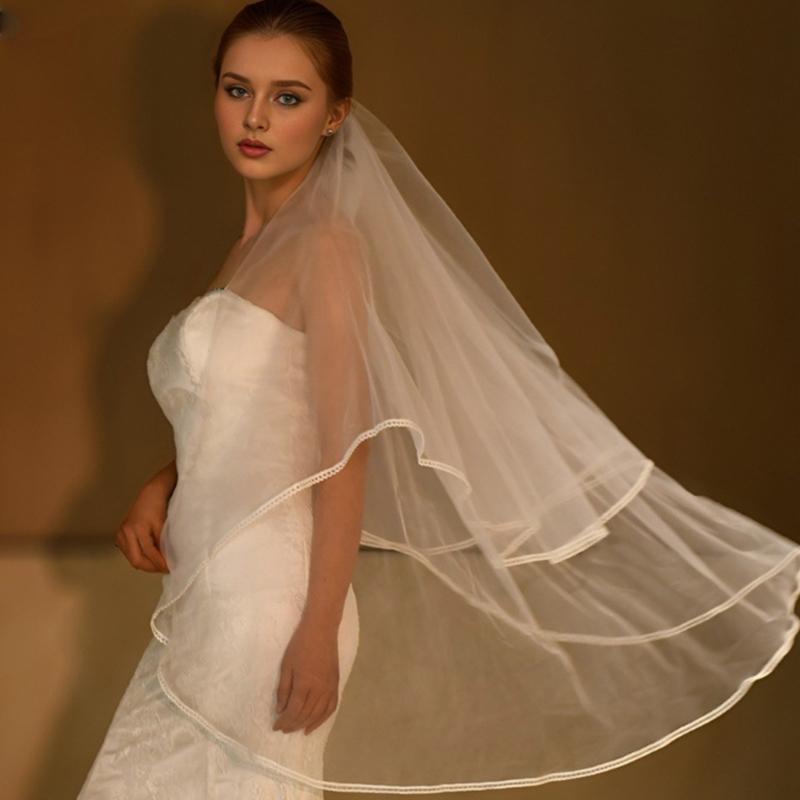 Long Wedding Veil Lace Veils with Hair Comb Wedding Hair Accessories White 2-Layer Wedding Veil