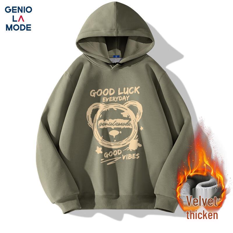 

GENIOLAMODE Men s Heavyweight Fleece-Lined Bear Print Hoodie M