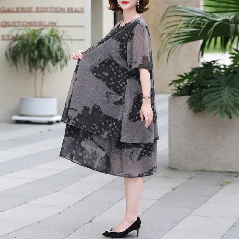 Women's Plus Size Printed Chiffon Dress, Double Layer Lined Loose Summer Maxi Dress (3XL-7XL)
