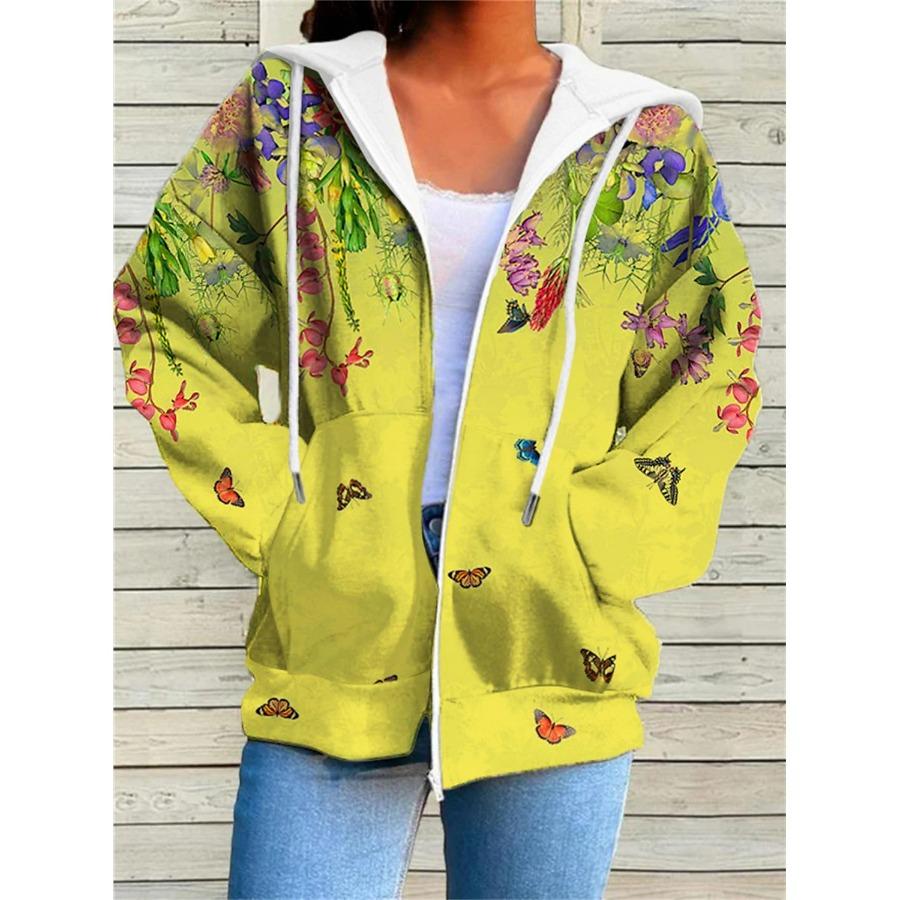 Autumn Women's Clothing Winter Printed Hooded Sweatshirt Sportwear Zipper Down 3D Pocket Hoodies Coat for Women