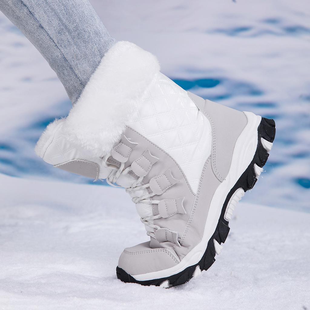 Fashion High-top Boots Women's Fur-lined Snow Boots Warm Cotton Shoes Winter Outdoor Hiking Sneakers Plush Walking Shoes