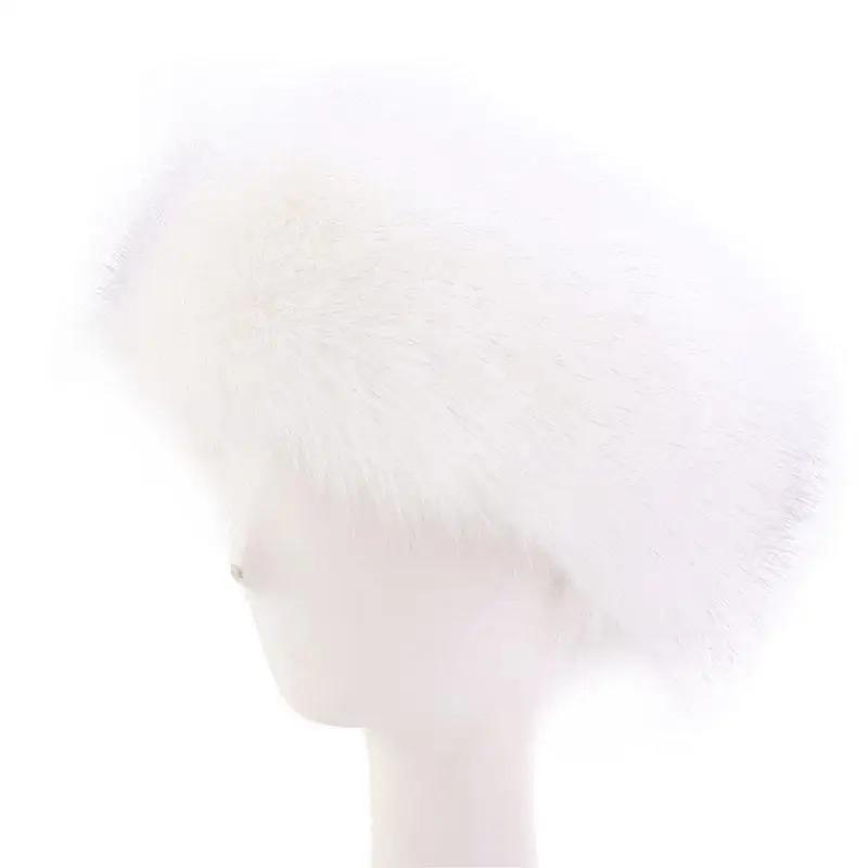 Fascia Invernale in Finta Pelliccia di Volpe Calda Accessori per Capelli alla Moda per Donne Ragazze bianco