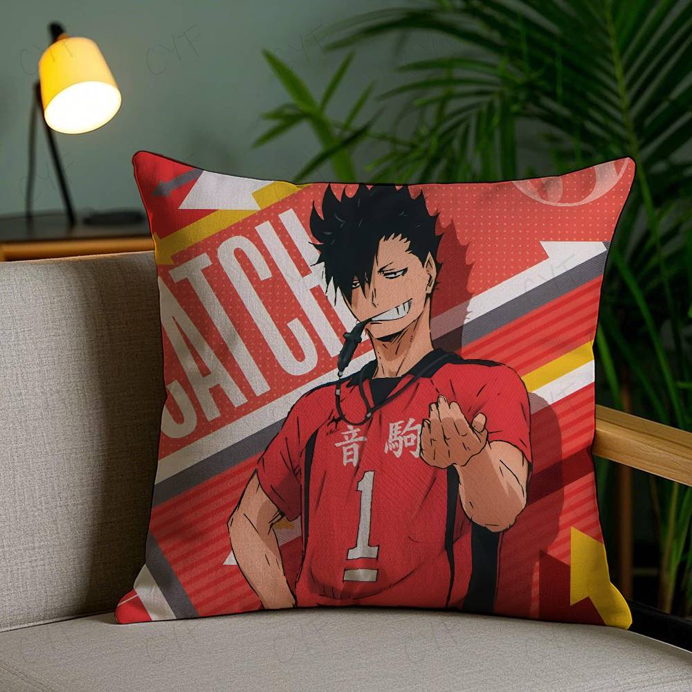 Anime Haikyuu Cartoon Pillow Case Anti-dustmite Pillowcase Invisible Zipper Silky Short Plush Sofa Cushion Cover