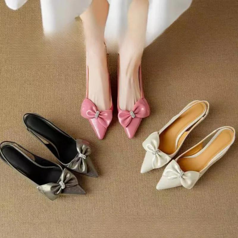 Fashion Women Pumps Comfort Stiletto Heels Bow Tie Summer Shoes for Women Large Size New Pointed High Heels Sandals Wedding Shoes Bride
