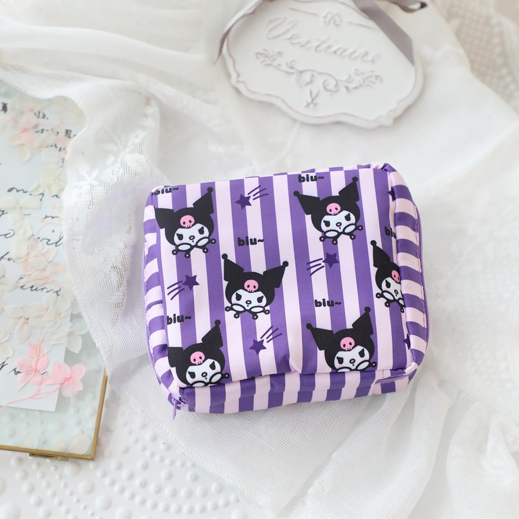 Vertical Stripes Pom Pom Purin Cartoon Travel Sanitary Napkin Bag For Use Women