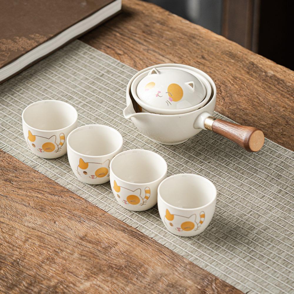 5/7pcs Japanese Style Lucky Cat Teapot Set Ceramic Bubble Tea Set Kung Fu Tea Pot Set Office