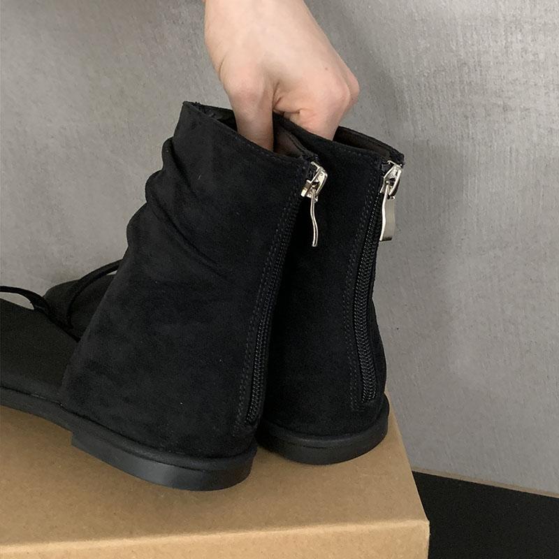 Fashion Fashion Round Toe Ladies Flats Gladiator Sandals Shoes Zippers Female Luxury Designer Footwear Woman Flats Sandals Boots Shoes