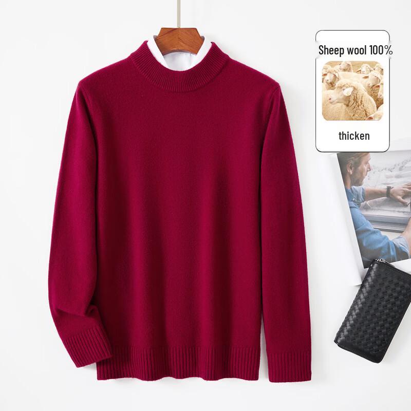 Men s 100% Merino Wool Thickened Round Neck Sweater M
