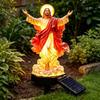 Religious Figurine Solar Lamp Statue for Garden Lawn Border, Resin Yard Stake Sculpture with Warm Light for Flower Bed and Outdoor Entry Use
