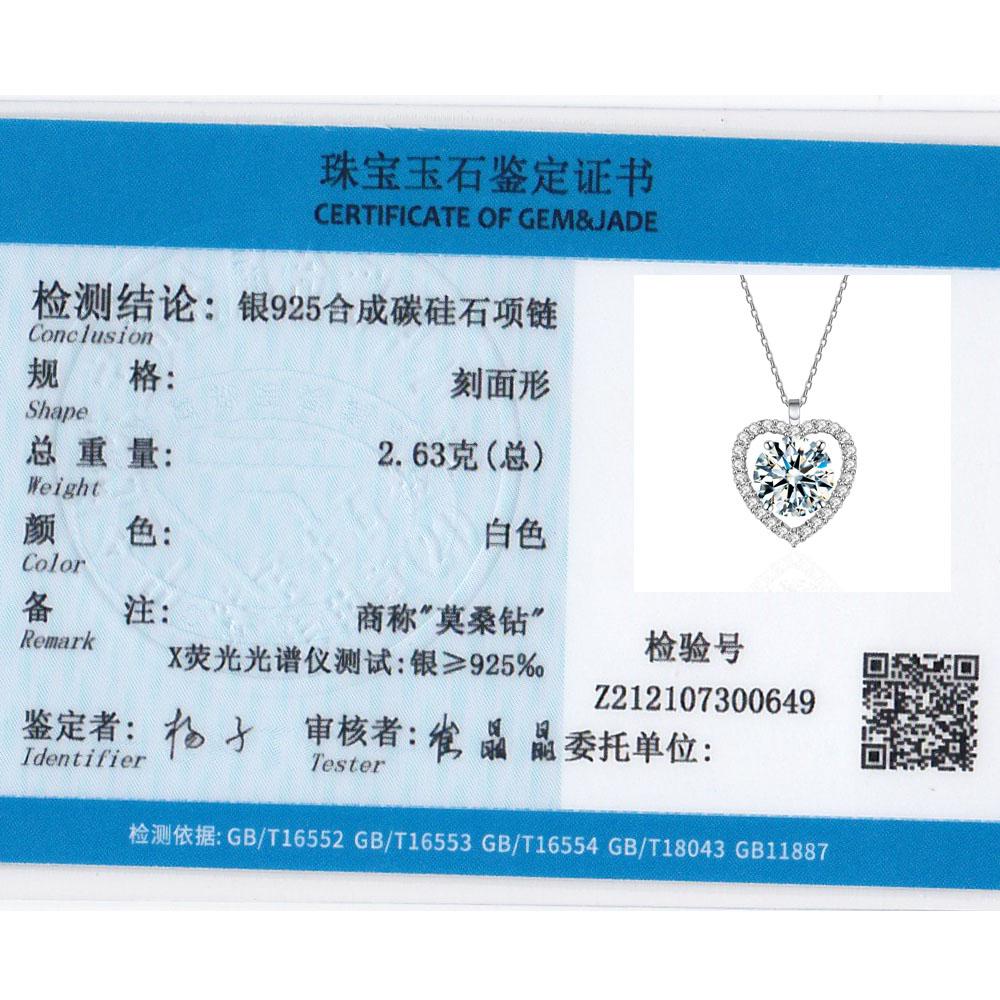 Vinregem 100% Argento Sterling 925 VVS1 3EX Colore D 1CT 6.5MM Taglio Rotondo Pietra Preziosa Moissanite Diamante Autentico Ciondolo Cuore d'Amore Collana Gioielli Raffinati GRA