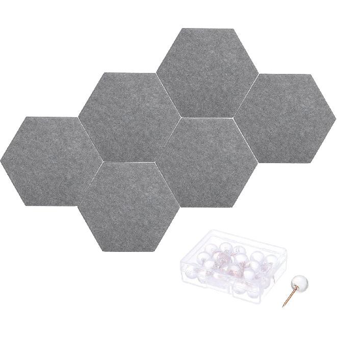 PATIKIL Felt Bulletin Board, 12"x10", 6 Packs Self Adhesive Hexagon Felt Tiles for Sound Proofing Wall Panels for Home Office Recording Studio,Game