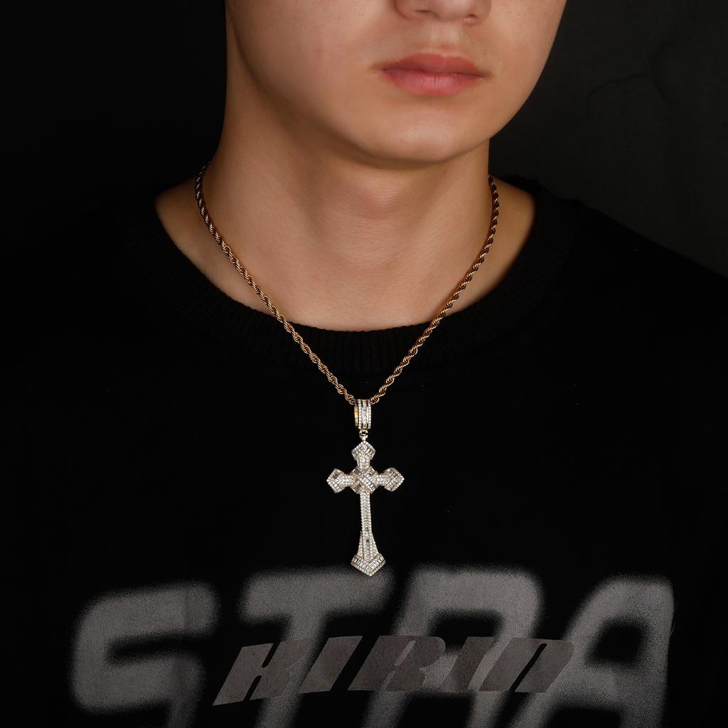 Hip Hop T Square Zircon Cross Pendant Hipster Men's and Women's Fashion Personality Necklace Accessories