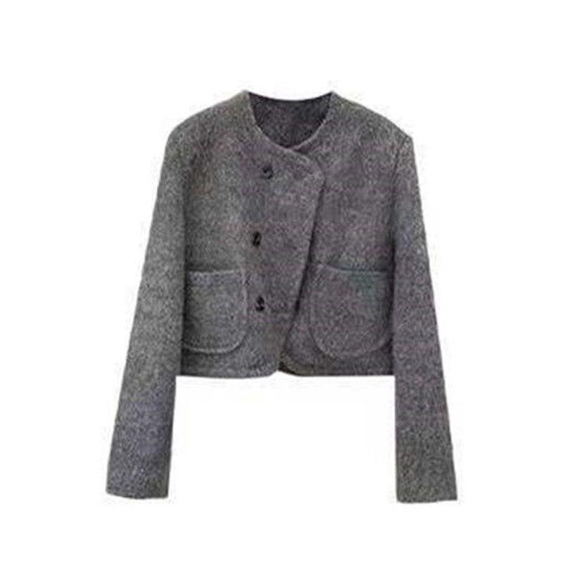 Koreaanse wollen jas voor dames - Herfst/winter, opstaande kraag, petite, losvallende bovenkleding