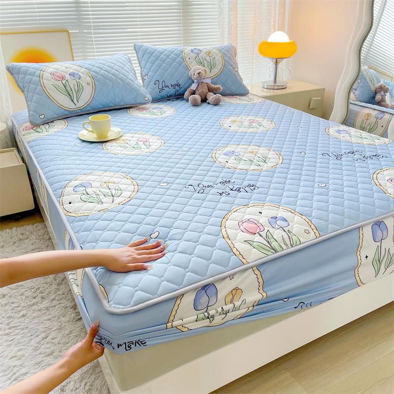 Maternal and Baby Grade Cotton Padded Bed Sheet, Skin Friendly Matte Print, Thickened Simmons Mattress, All Inclusive Protective Cover