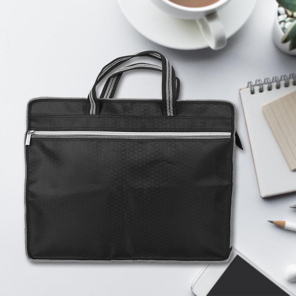 Portable Waterproof Oxford Cloth File Bag Zippered Business Meeting Document (Black)