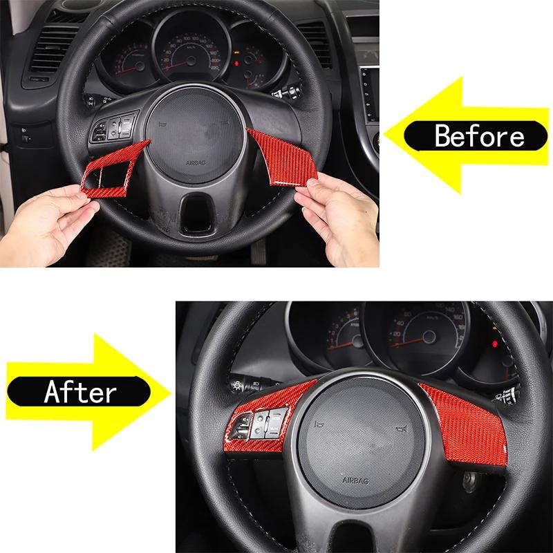 For Kia Soul AM 2009-2013 Soft Carbon Fiber Car Steering Wheel Button Frame Cover Sticker Protection Car Interior Accessories