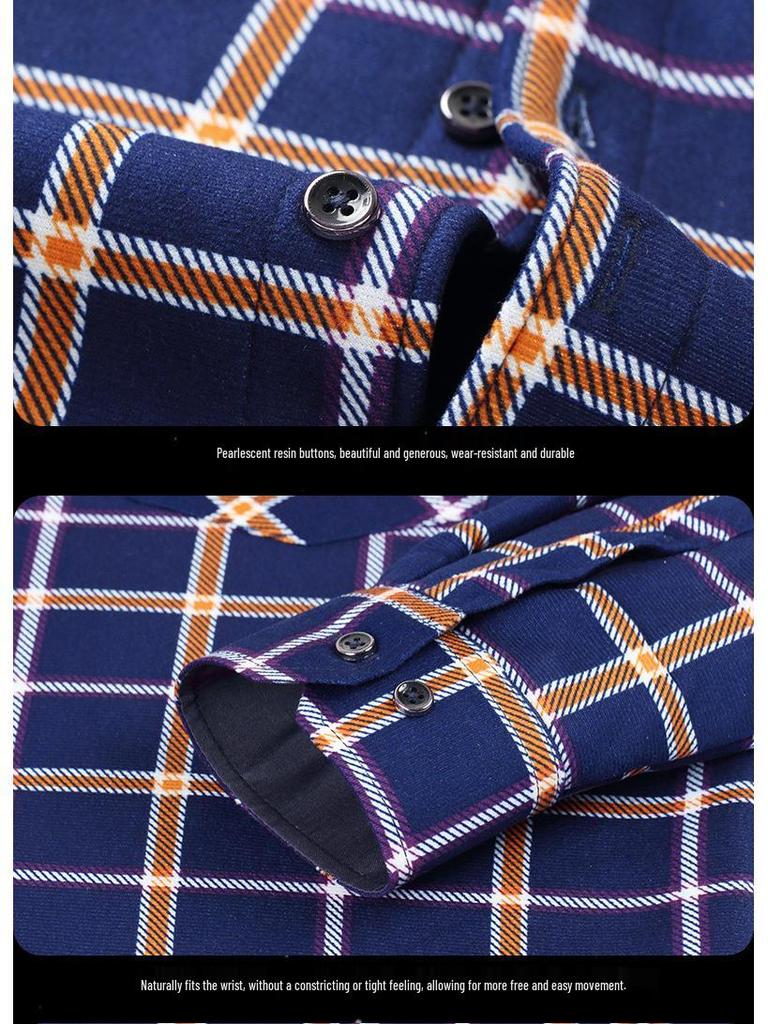 Men's Double-Sided Fleece-Lined Long-Sleeve Shirt for Autumn and Winter