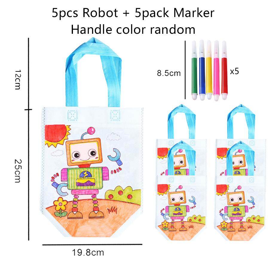 5pcs Graffiti Bag with Marker Children Drawing Toys Puzzle Parent-child Interaction Color Cognition Preschool Activity Props TMZ