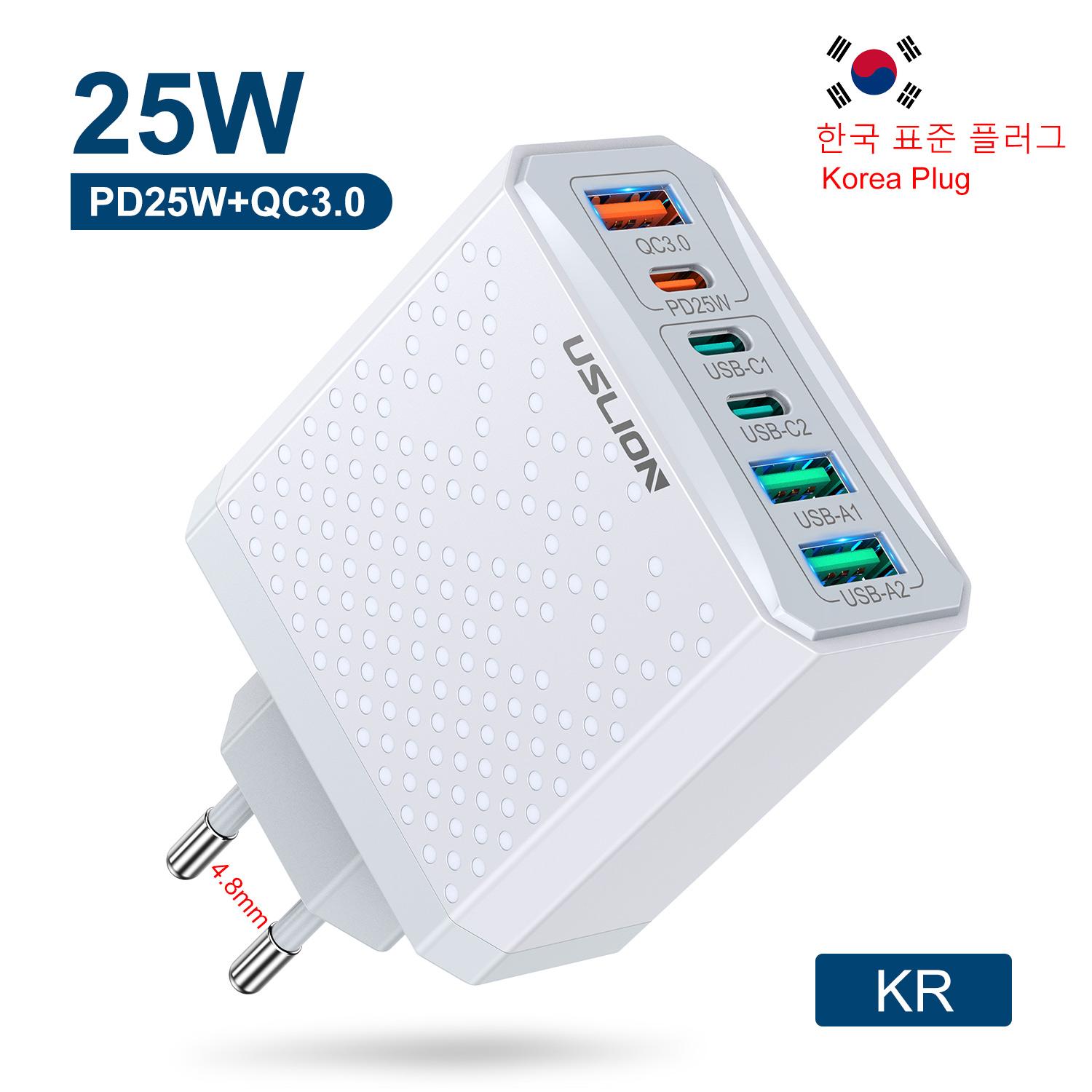 

6 Ports PD25W Korean USB C Charger for iPhone 15 Pro Max KR Plug USB Type C Fast Charger QC3.0 Quick Charger for Xiaomi KR Plug White