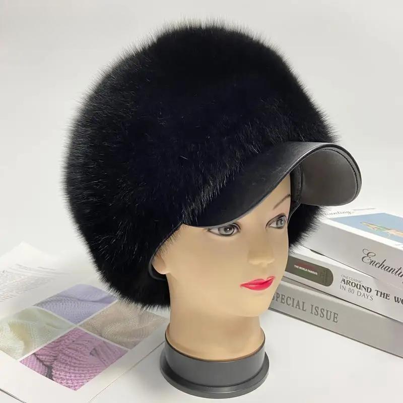 Real Fox Fur Hat Women Fluffy Brim Winter Warm Snow Cap Female Outdoor Russian Bomber Hat Winter Woman Natural Fur Cap Hat