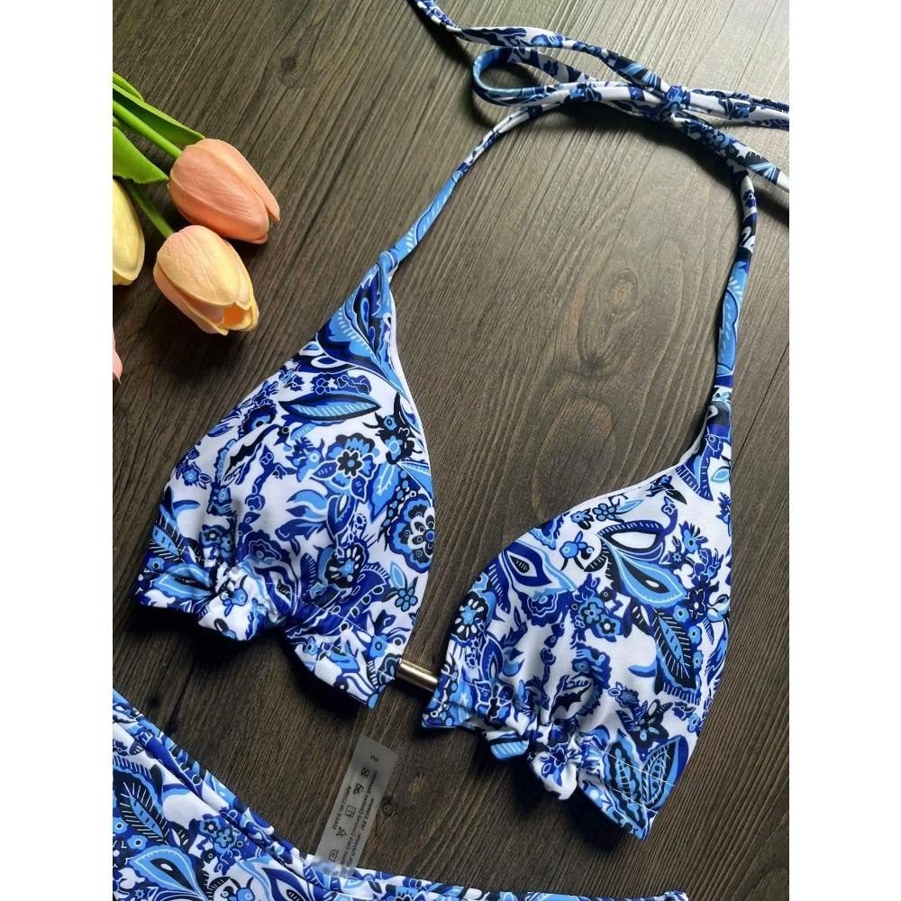 Sexy Blue and white porcelain Print Bikini Set Women's Swimsuit Two-piece Swimwear Bathing Suit Brazilian Biquinis