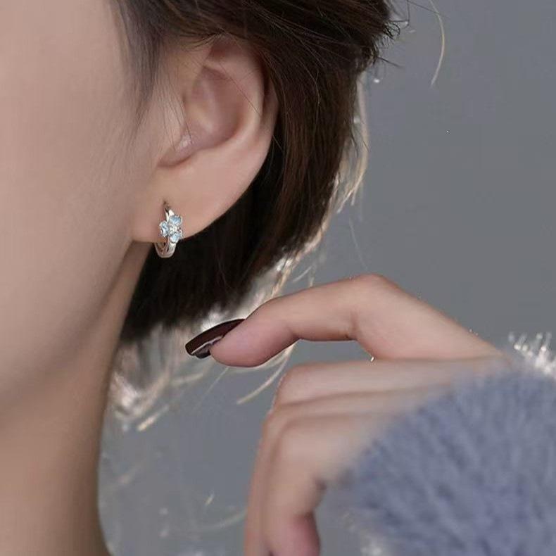 S925 Sterling Silver Blue Iris Flower Ear Hoops for Women - Unique High-End Earrings with Ear Care, No Need To Remove.