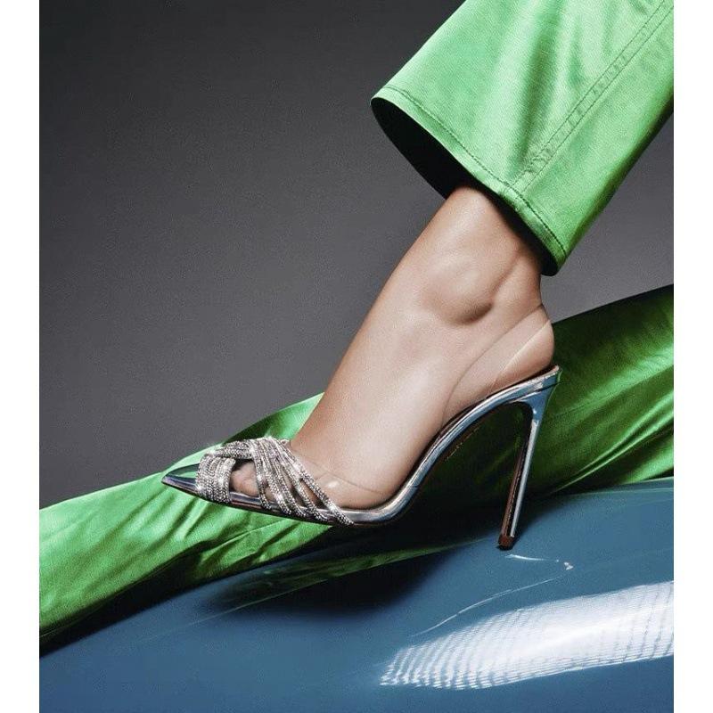 Neu Strass Gewebt High Heel Spitz Transparent Frauen Schuhe Frauen Sandalen