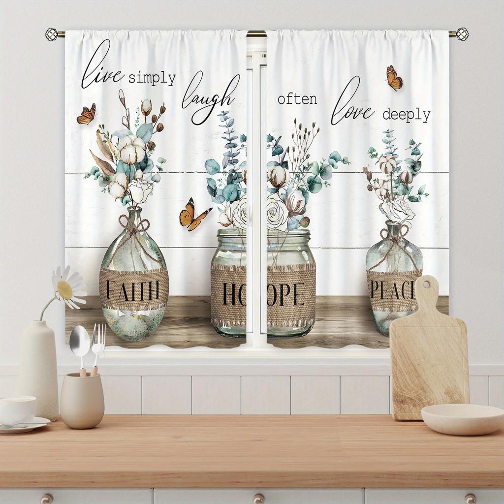 2pcs Farmhouse Kitchen Curtains Rustic Country Fork Knife Vintage Window Treatment For Kitchen Bedroom Cafe Living Room Home Dec